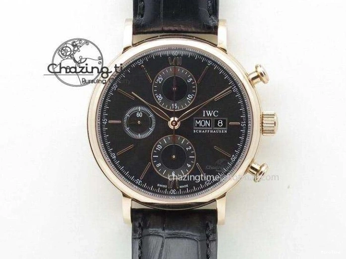MIROTIME 0420 Portofino Chrono SS Black Dial on Black Leather Strap A Refined 7390
